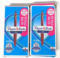 24 New PAPER MATE -Red Ink- 0.7mm Medium Point Gel Pens (2 Packs, 12 Per Pack)