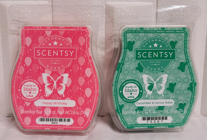 New - Scentsy Bars . Happy Birthday and Cucumber & Cactus Water . 74g Bars