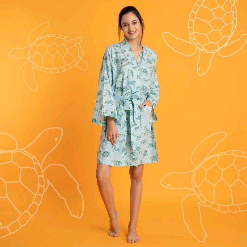 New Size Small Mahogany Turtle Short Robe 100% Cotton