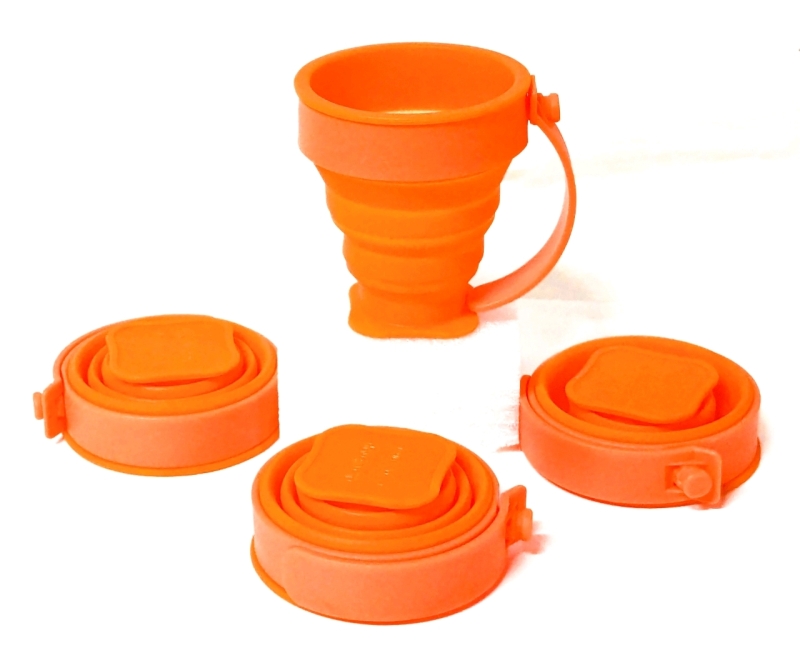 4 New Collapsible Orange Silicone Mugs / Cups 3.5" Tall