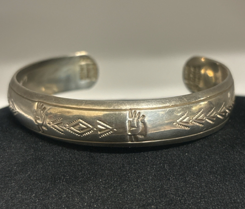 Signed Navajo Sterling Open Cuff Bracelet Gilbert Begay Etched