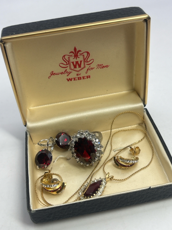 Jewellers Box filled with Red Stone Jewelry