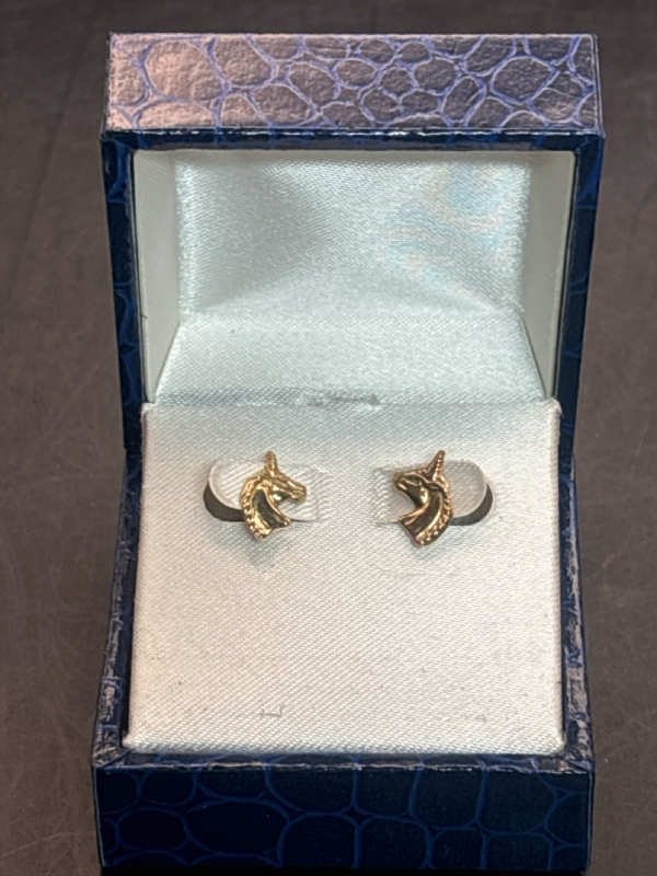 10K Yellow Gold Unicorn Earrings Stamped