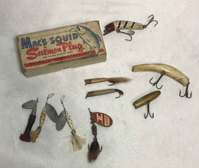 9 Vintage Fishing Lures Spinners & Plugs