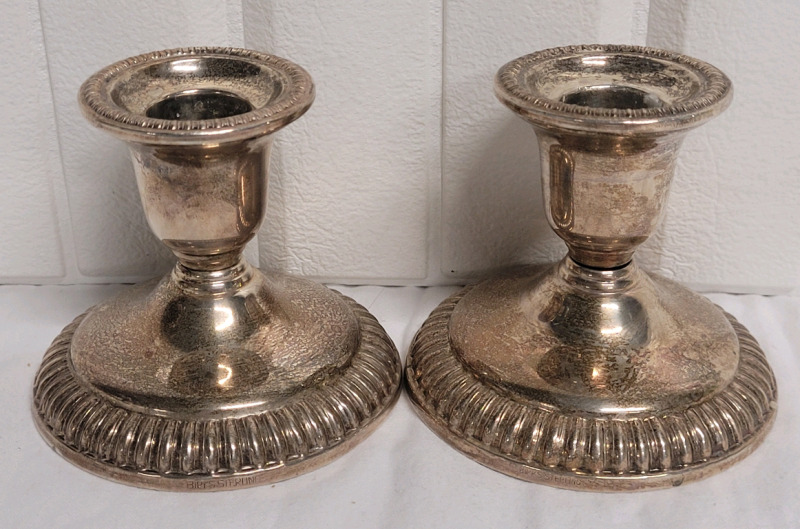 Vintage Birks Sterling Candle Stick Holders , Matching . Measures 3" Tall . Weighted Bottom