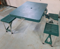 Vintage 4-Kid Foldable Picnic Table, Aluminum Frame Table w/Four Seats and Hole for Umbrella