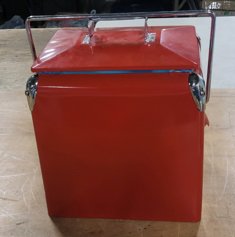 Retro Style Outdoor Cooler Box with Carry Handle . Measures 11.5"&times;8.5"&times;12.5" . Never Used