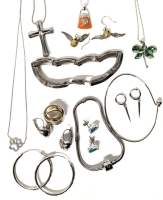 Assorted Stainless Steel, S925 Sterling & Silver Tone Jewelry : Necklaces, Earrings & Bracelets