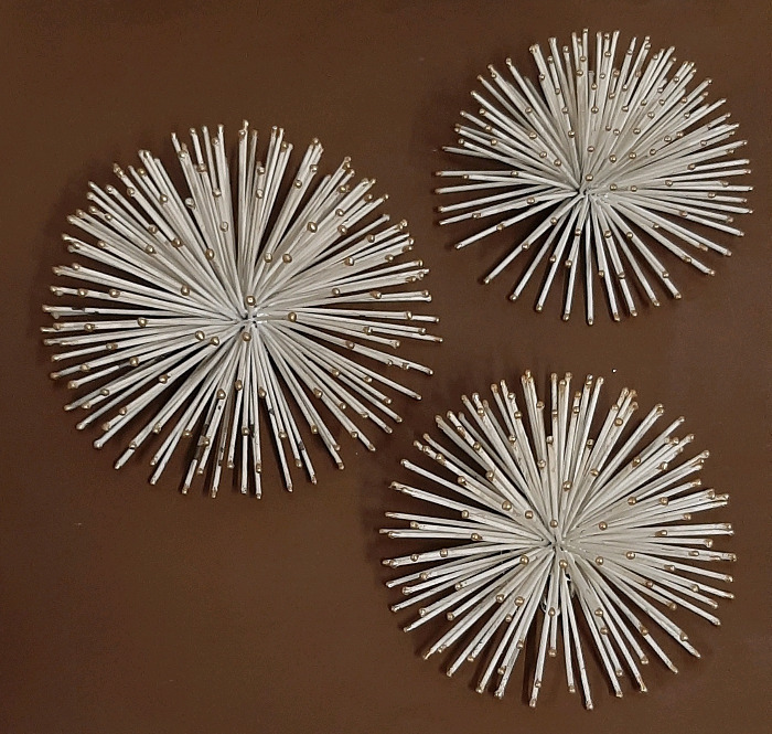 Vintage 3 MCM Metal Atomic Starburst Sputnik Wall Plaques