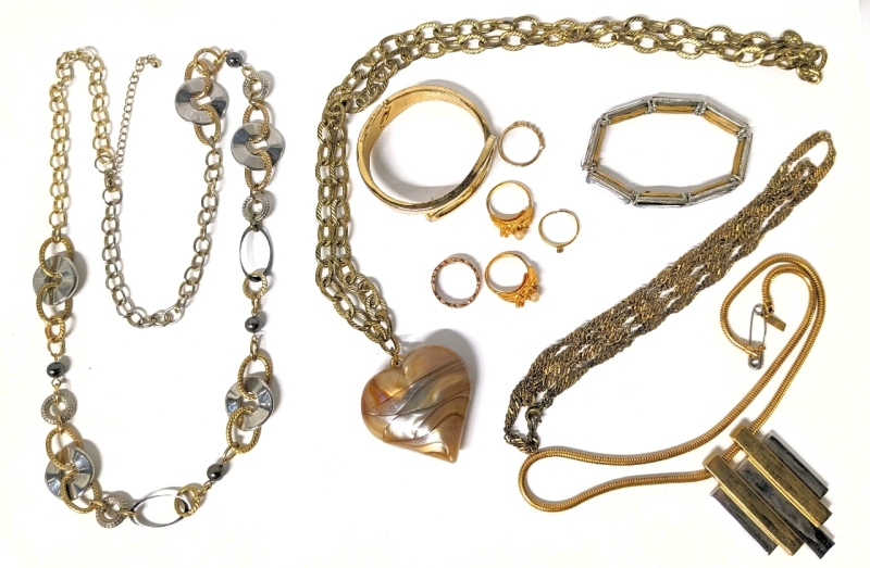 Gorgeous Gold Tone Jewelry : Substantial Chains, Rings, Bracelets + Includes Child Ring Stamped "Barbie"