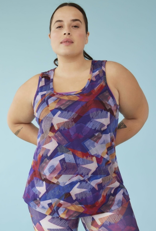 New Size 2XL Active Zone Ladies Loose Tank Top (Tomato Puree Printed)