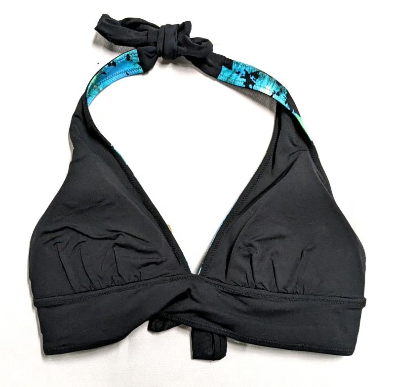 New Size Medium Marks FarWest Women's Reversible Halter Bikini Swim Top (Turquoise Print / Black)