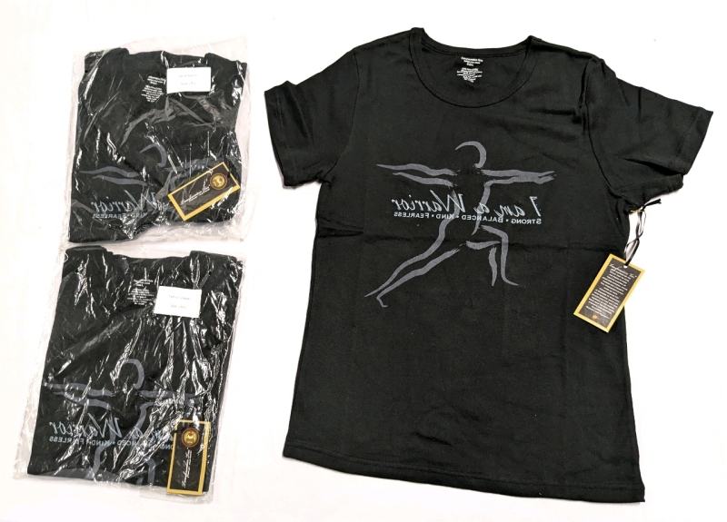 3 New Ladies Size Large (Fitted) Transformation Tees "I Am a Warrior" Reverse / Reflective Print 100% Pima Cotton