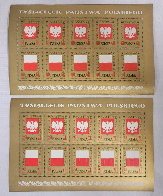 1966 Poland Post ' Millennium of the Polish State ' Stamp Sheets . Unused & Unhinged