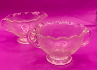 Vintage glass milk server and sugar bowl