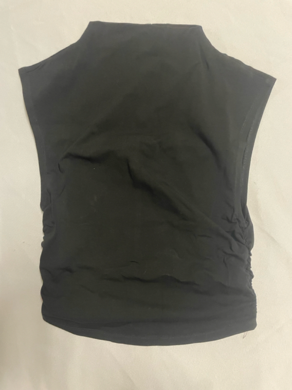 NEW high collar sleeveless side ruffle black shirt for women size Small
