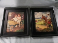 2 Vintage Framed Prints - Frames are Free Standing - Frames 13.25 by 11.25"