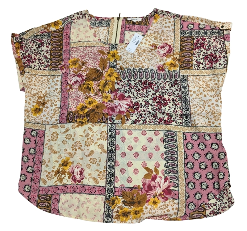 New Ladies Size Medium Maurices Delton Patchwork Zipper Back Blouse