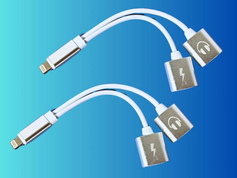 2 New Dual 2in1 Lightning Headphone Audio & Charger Adapter Splitter for iPhones +