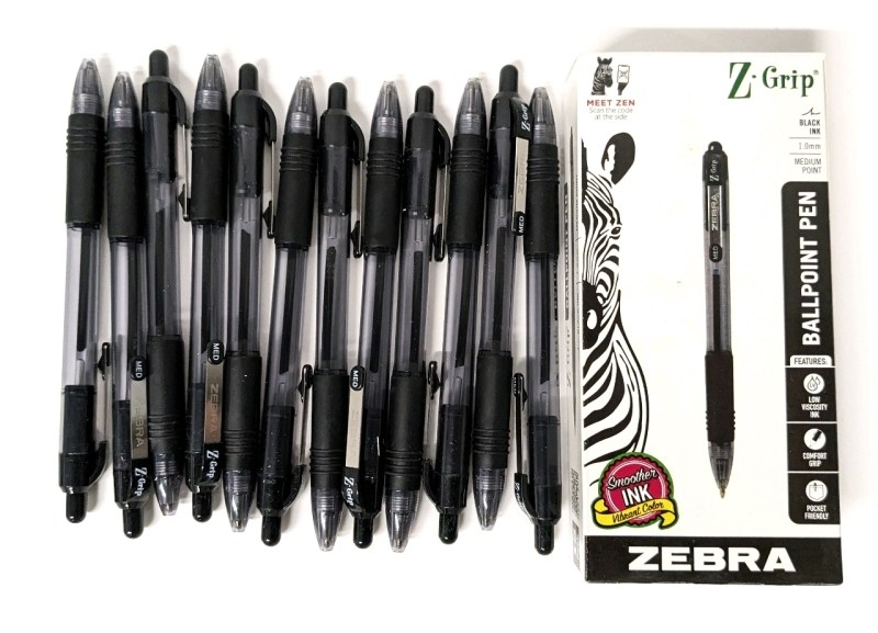New 12pk Zebra Black Ink Ball Point Pens 1.0mm Medium Point #22210