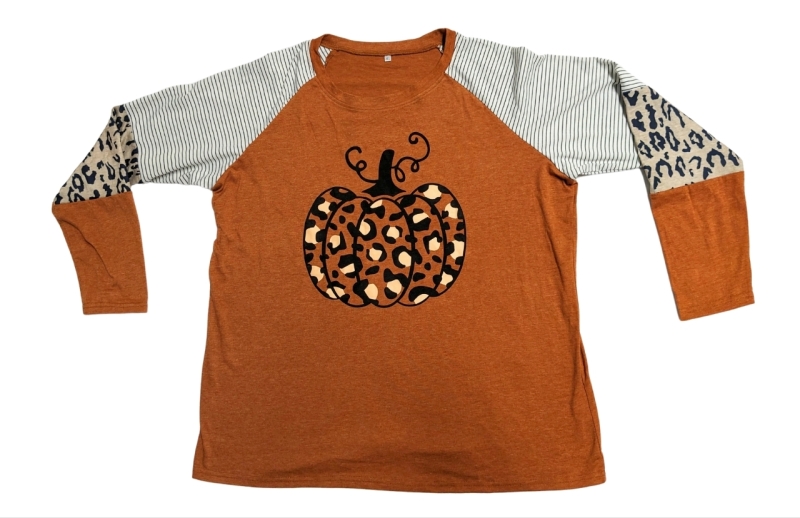 New Long-Sleeved Pumpkin & Leopard Print Shirt (Size 2XL)