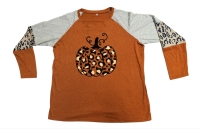 New Long-Sleeved Pumpkin & Leopard Print Shirt (Size 2XL)
