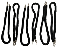 6 Thick Black Velvet Barrier Ropes (67" Long) w Heavy Duty Clips on Both Ends