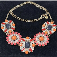 Vintage J Crew Rhinestone Opaque Statement Flower Necklace