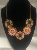 Vintage J Crew Rhinestone Opaque Statement Flower Necklace - 2