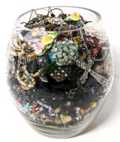 Glass Vase (7.75"h x 5"d) Filled with Craft Jewelry Pieces