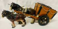 Vintage two Horses pulling a Wooden Carriage of Coal