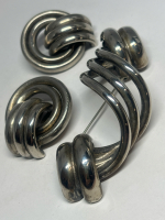 Vintage Large Modernist Brooch and Earrings Machine Age