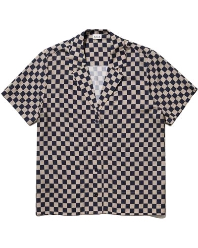 KULE Button-Up Blouse "The Tina" - Taupe/Indigo (Size Medium)
