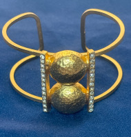 GERARD YOSCA Open Art Deco Rhinestone Orb CUFF signed