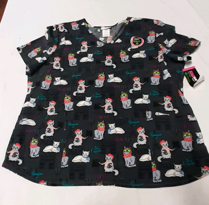 New Size XXL Scrub Star V Neck Cat Scrub Top