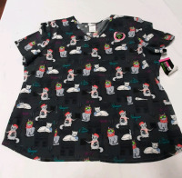 New Size XXL Scrub Star V Neck Cat Scrub Top
