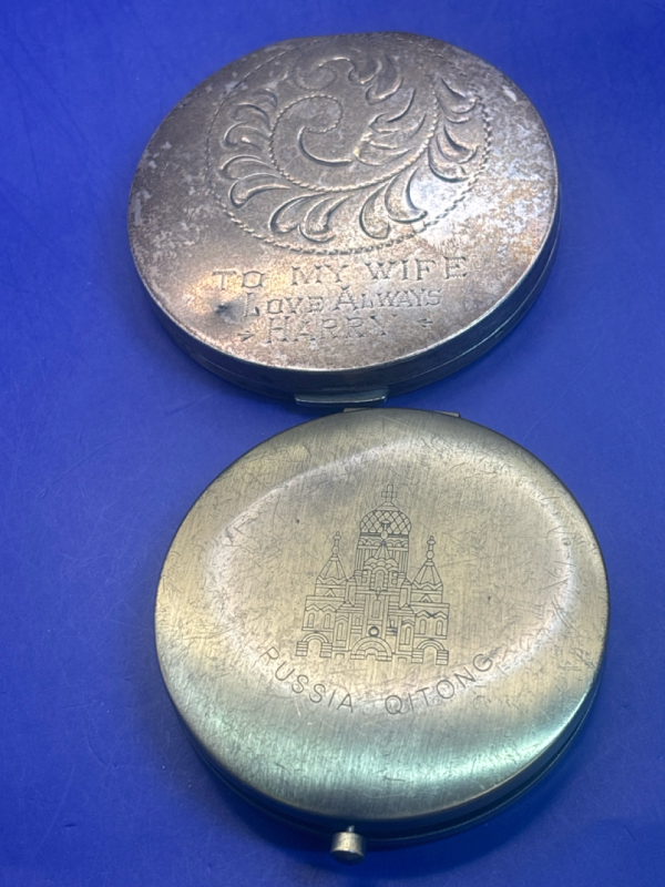 Two Vintage Compacts Sterling 1945 and RUSSIA QITONG