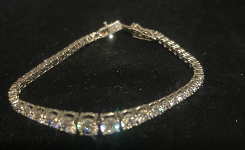 925 Sterling Silver CZ double Safety Line Bracelet with Flash