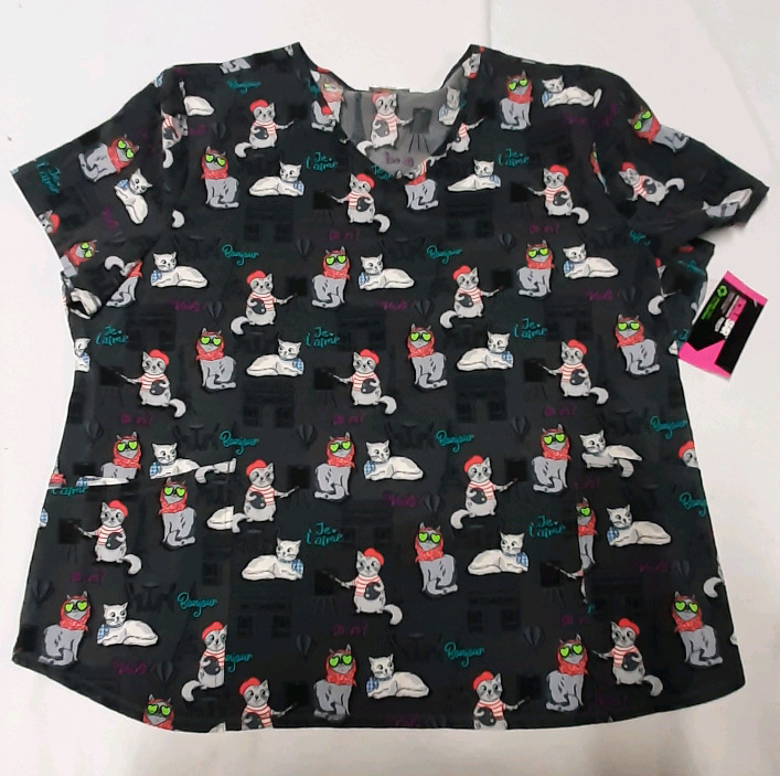 New Size 3XL Scrub Star V Neck Cat Scrub Top