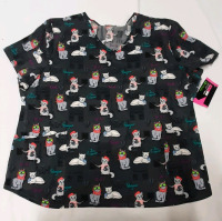 New Size 3XL Scrub Star V Neck Cat Scrub Top