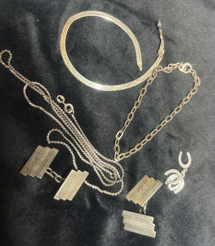 Sterling silver Silver Cuff Links Chains Bracelets As is