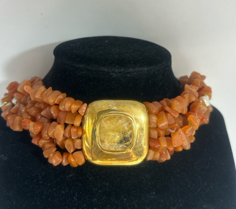 Carnelian Pearl Francesca Romano Signed Vintage Necklace