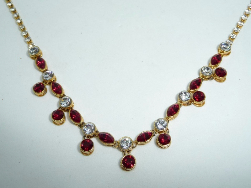 Elegant Vintage AdF Arts de France Ruby Red & Clear Crystal Necklace