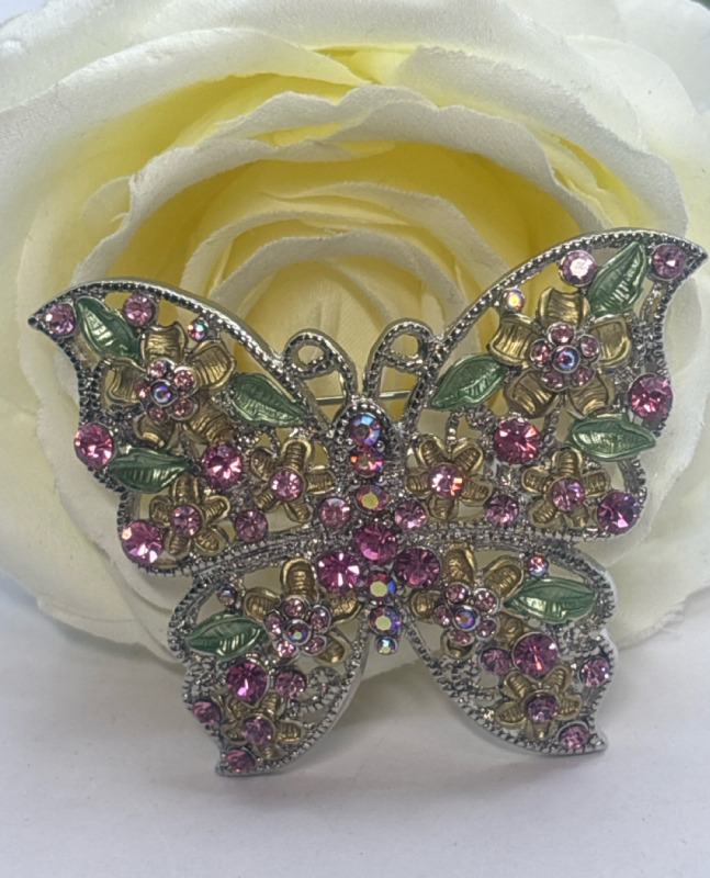 Vintage large Butterfly Rhinestone Enamel Dauplaise