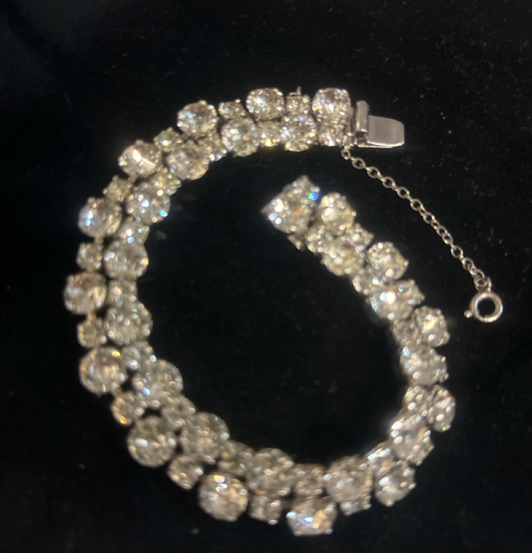 SHERMAN signed Early Clear Diamant&eacute; 2 Row Bracelet safety