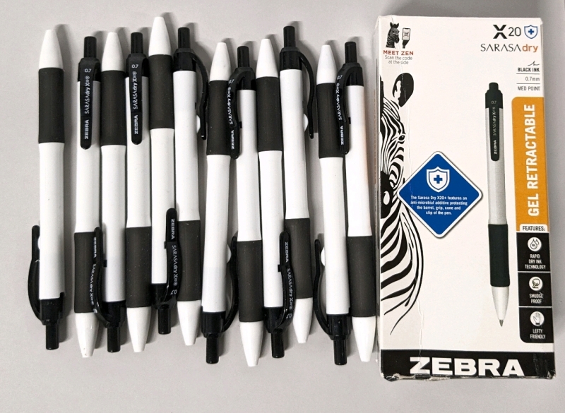 12 New Zebra Sarasa Dry Black Gel Ink Retractable Pens 0.7mm Med Point #41610