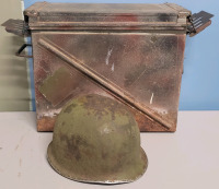 Vintage Military Ammo Box & Military Helmet