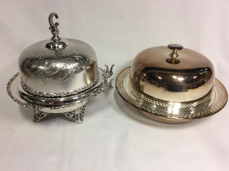 2 Vintage Silver Plate Domed Serving Dishes