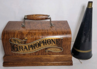 Antique Columbia Phonograph Co. Graphophone Type B with Horn . Tested Working .