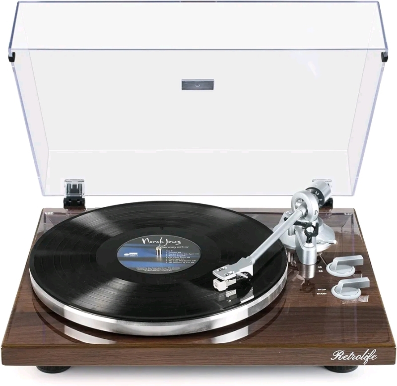 New - RetroLife Belt-Drive Turntable , 33 & 45 RPM , USB Digital to PC Recording . Open Box